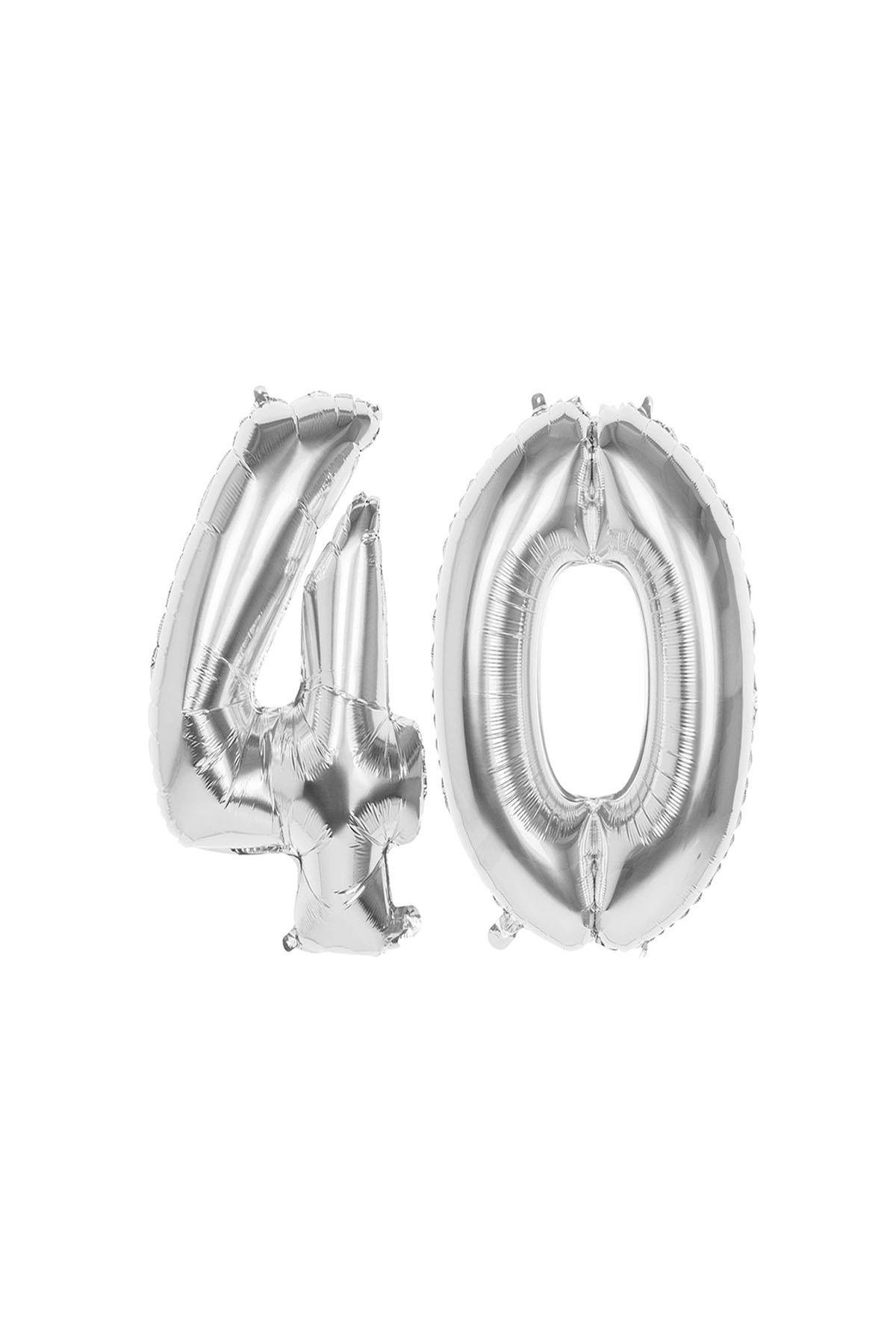 40.Yaş Folyo Balon Seti Gümüş 40 cm
