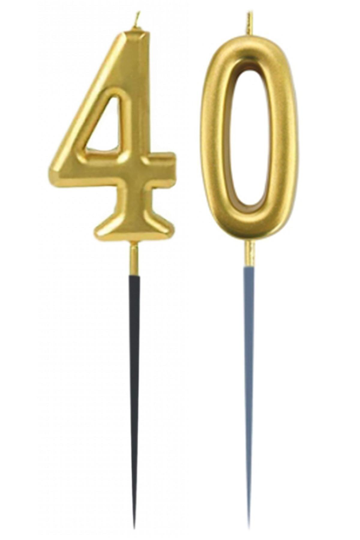 40.Yaş Rakam Altın Çubuk Mum 14 cm