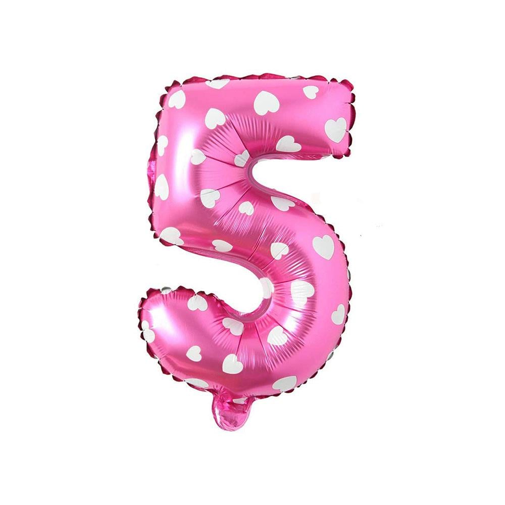5 Rakam Pembe Kalp Folyo Balon 40 cm