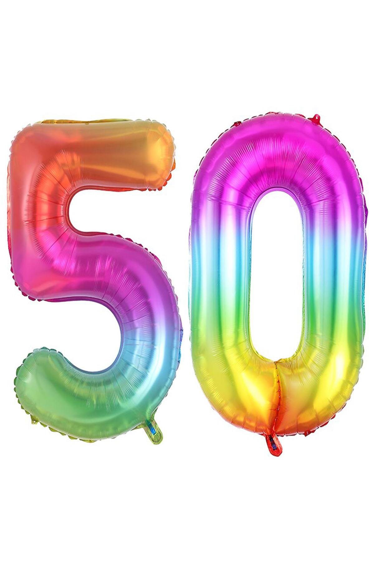 50.Yaş Folyo Balon Seti Gökkuşağı 100 cm