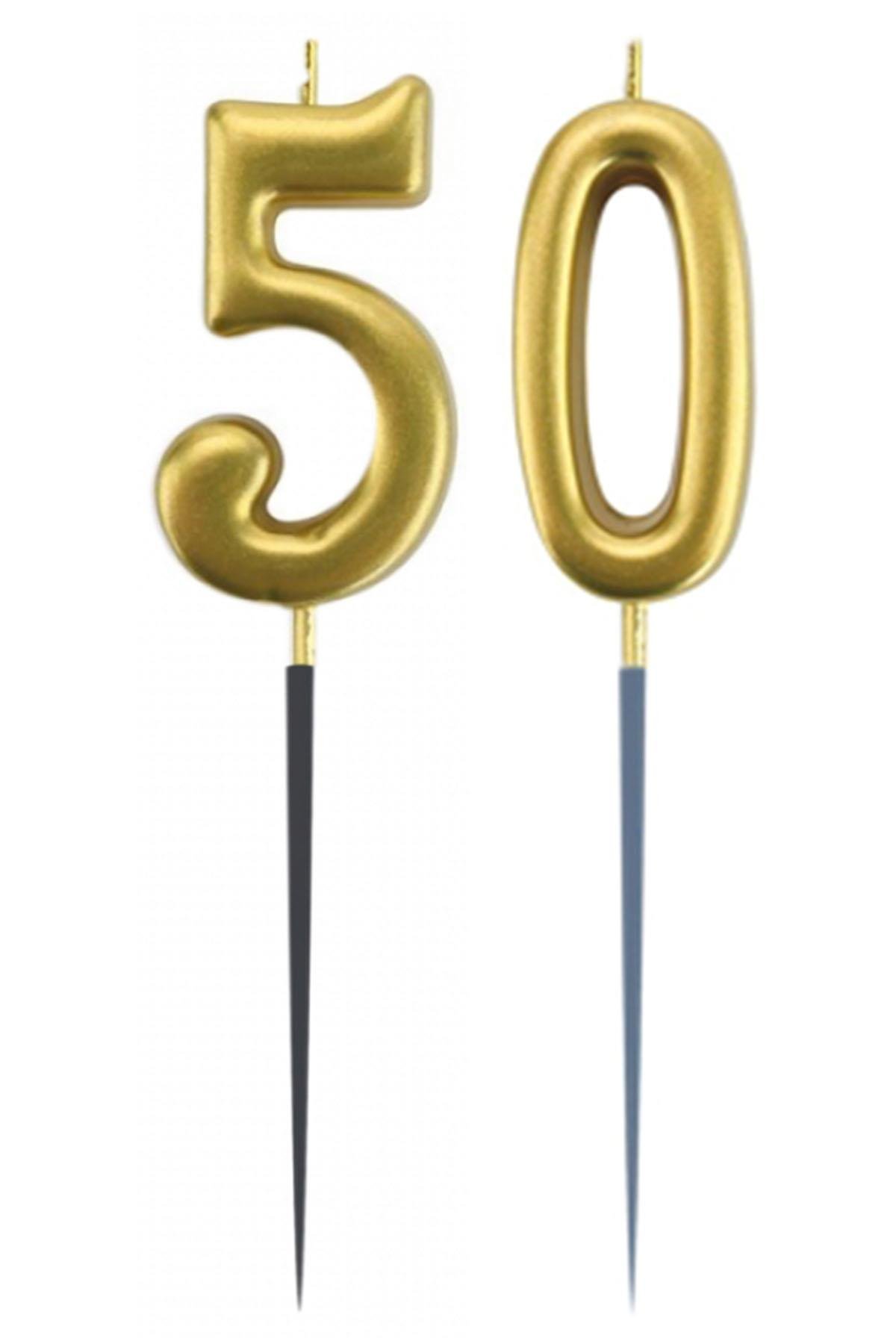 50.Yaş Rakam Altın Çubuk Mum 14 cm