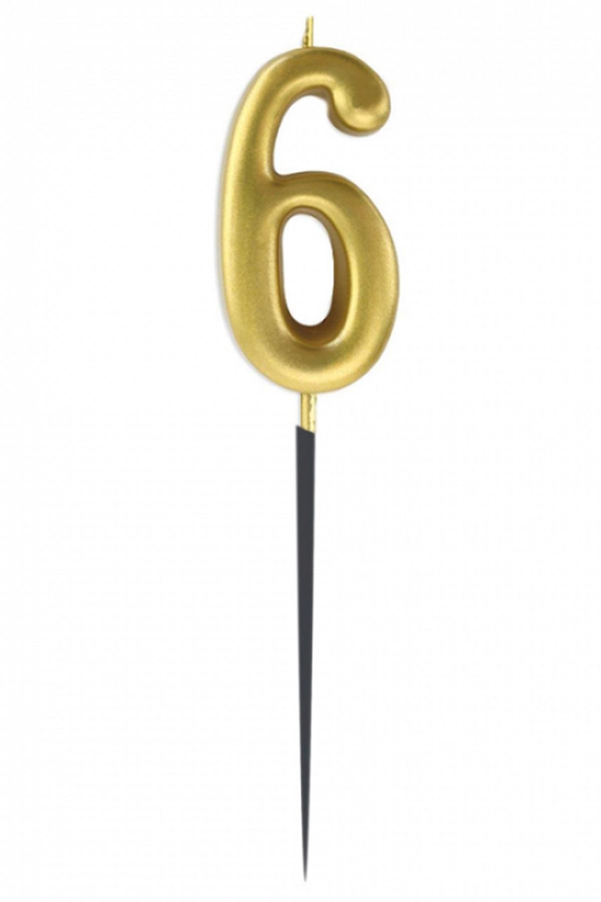 6 Rakam Altın Çubuk Mum 14 cm