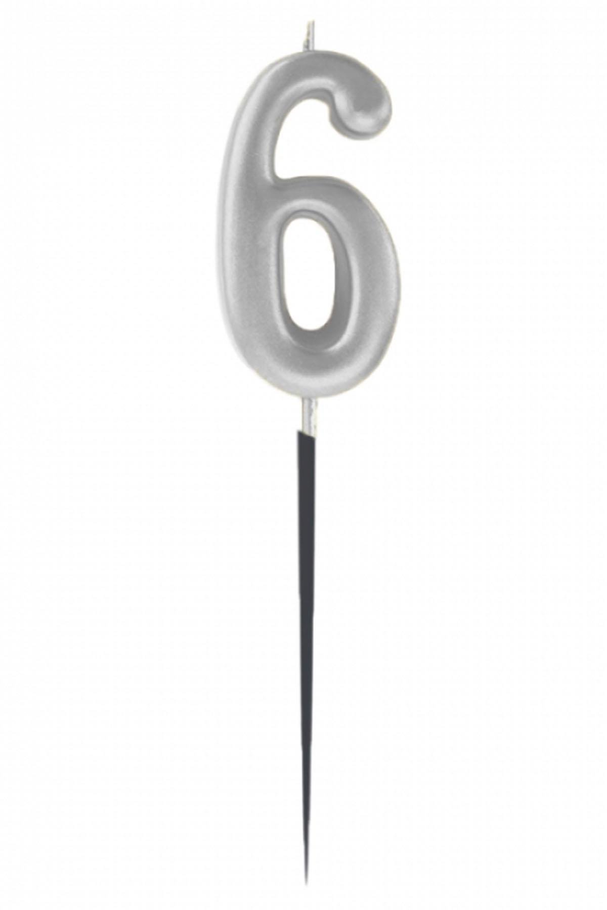 6 Rakam Gümüş Çubuk Mum 14 cm