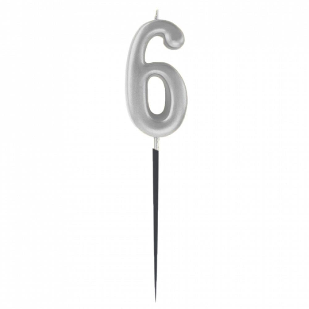 6 Rakam Gümüş Çubuk Mum 14 cm
