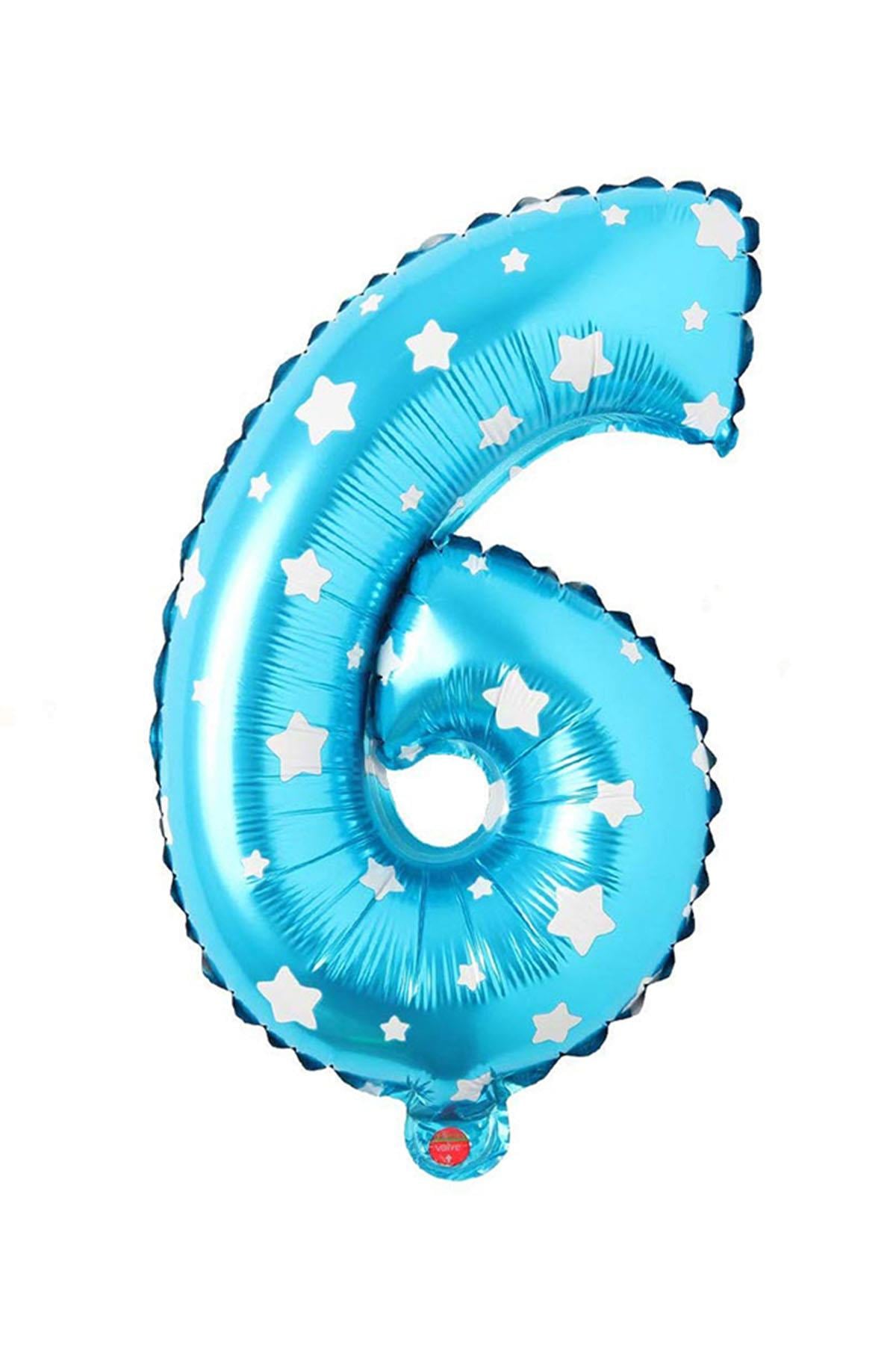 6 Rakam Mavi Yıldız Folyo Balon 40 cm