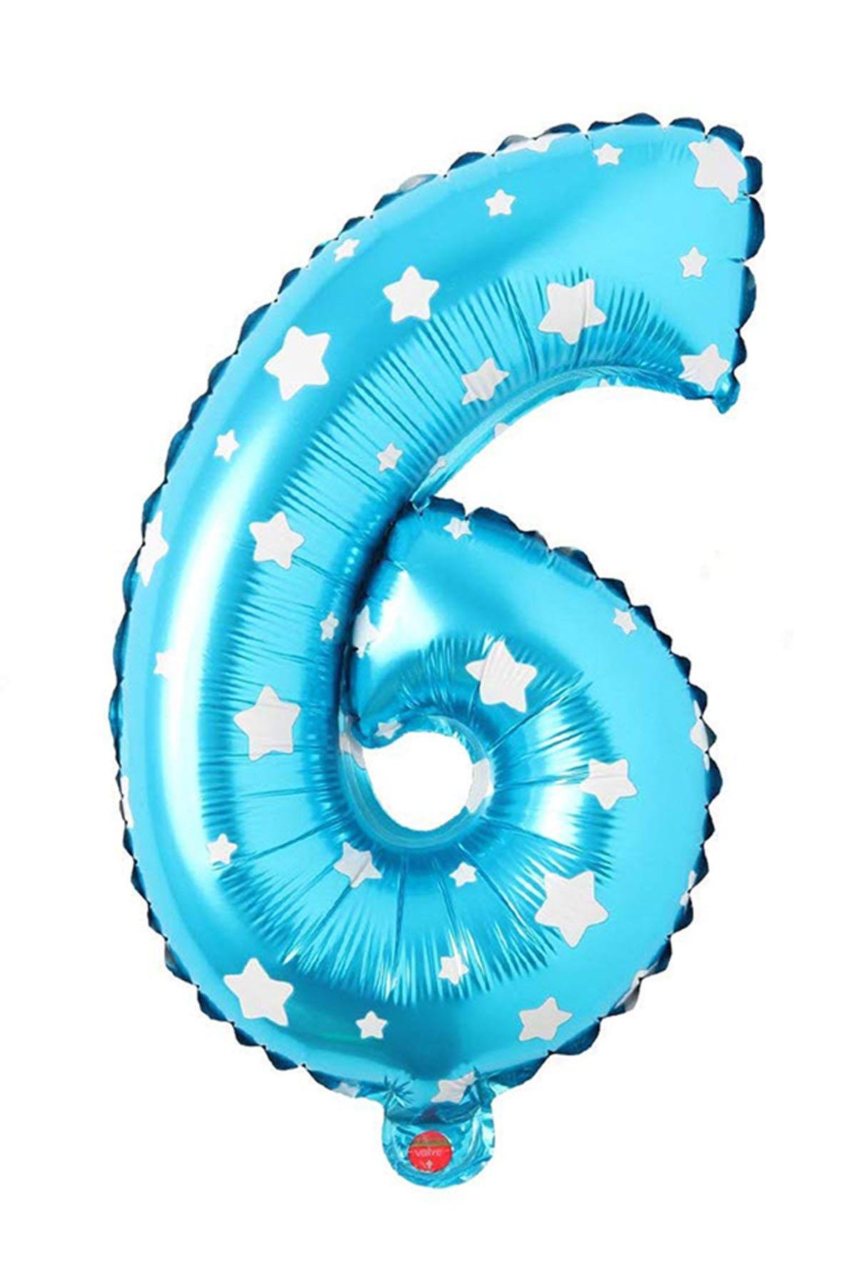 6 Rakam Mavi Yıldız Folyo Balon 70 cm