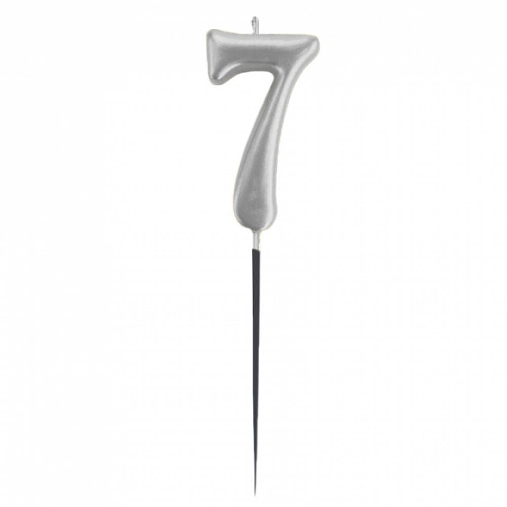 7 Rakam Gümüş Çubuk Mum 14 cm