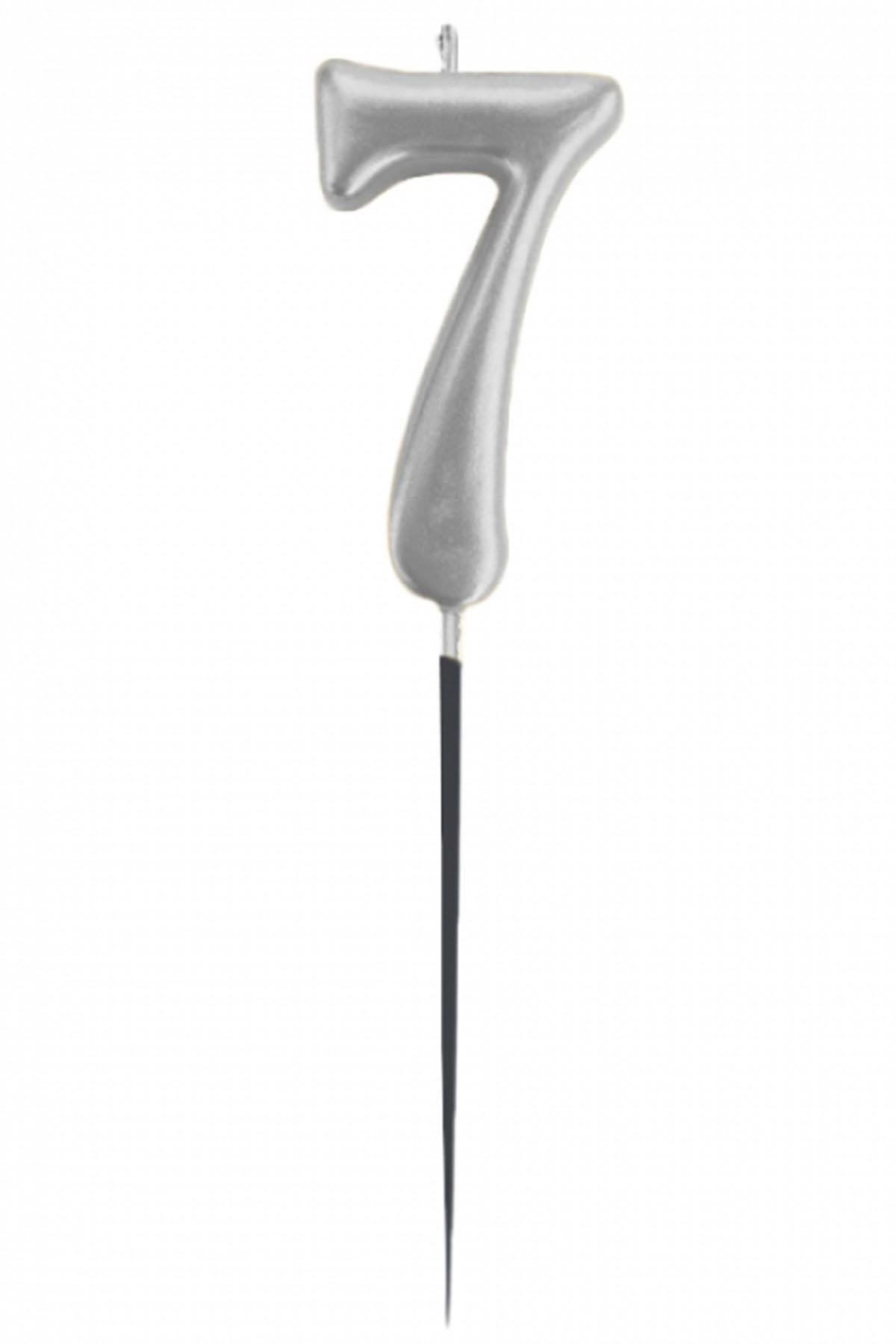 7 Rakam Gümüş Çubuk Mum 14 cm