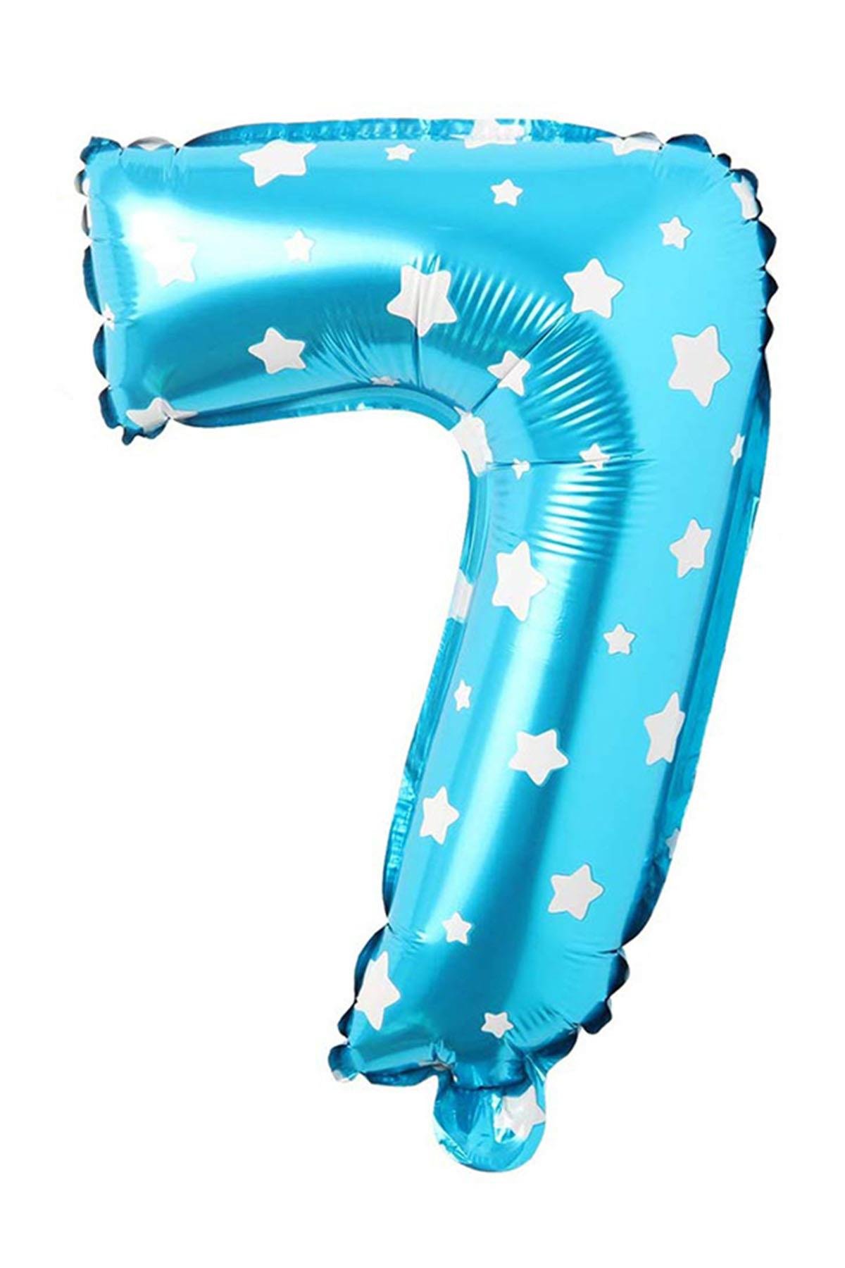 7 Rakam Mavi Yıldız Folyo Balon 70 cm