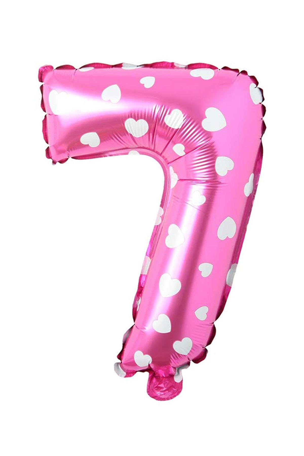 7 Rakam Pembe Kalp Folyo Balon 40 cm