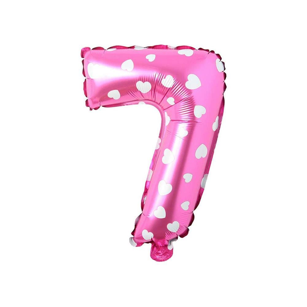 7 Rakam Pembe Kalp Folyo Balon 40 cm