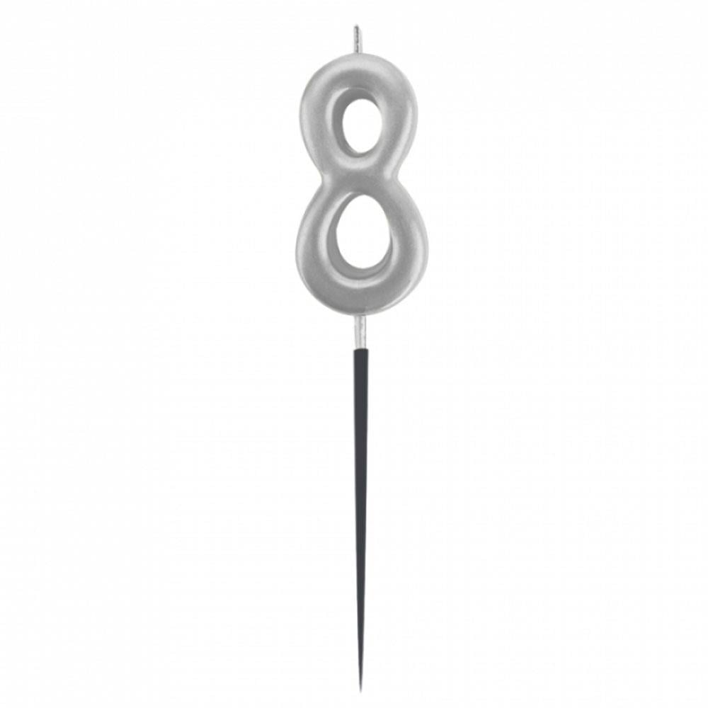 8 Rakam Gümüş Çubuk Mum 14 cm