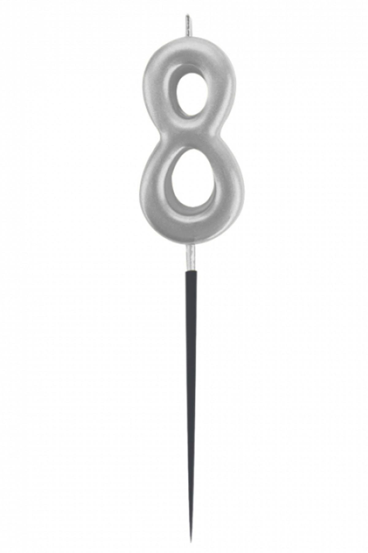 8 Rakam Gümüş Çubuk Mum 14 cm
