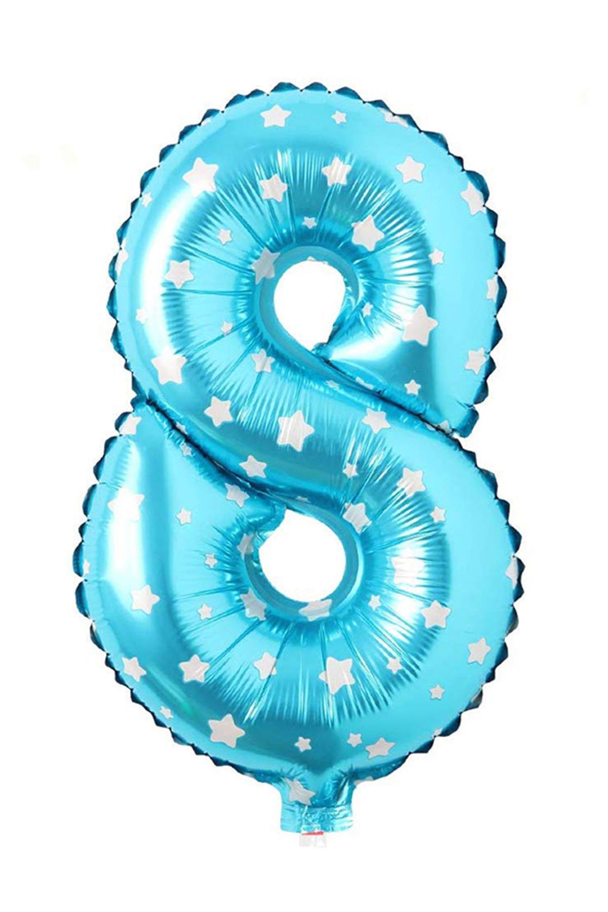 8 Rakam Mavi Yıldız Folyo Balon 70 cm