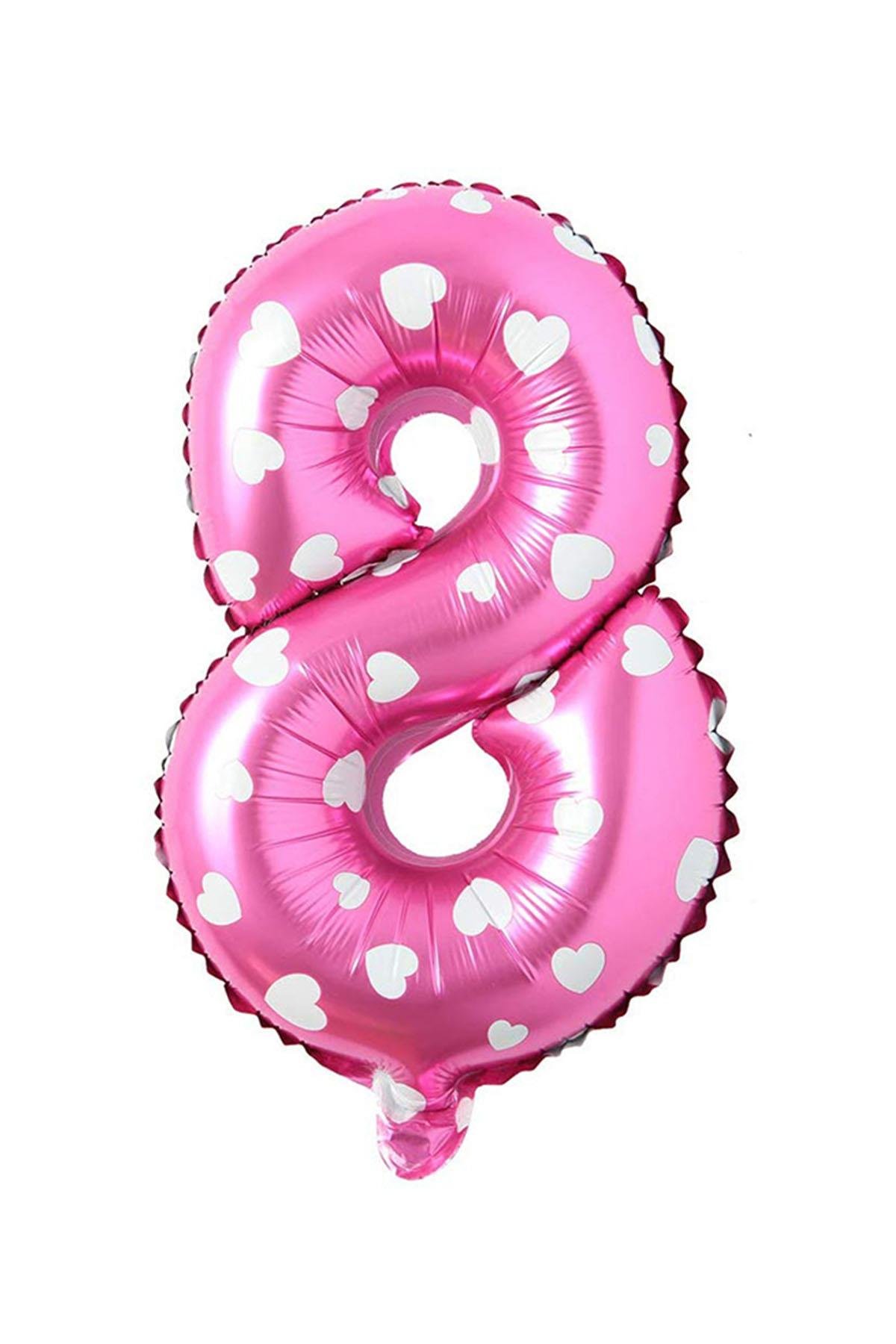 8 Rakam Pembe Kalp Folyo Balon 40 cm