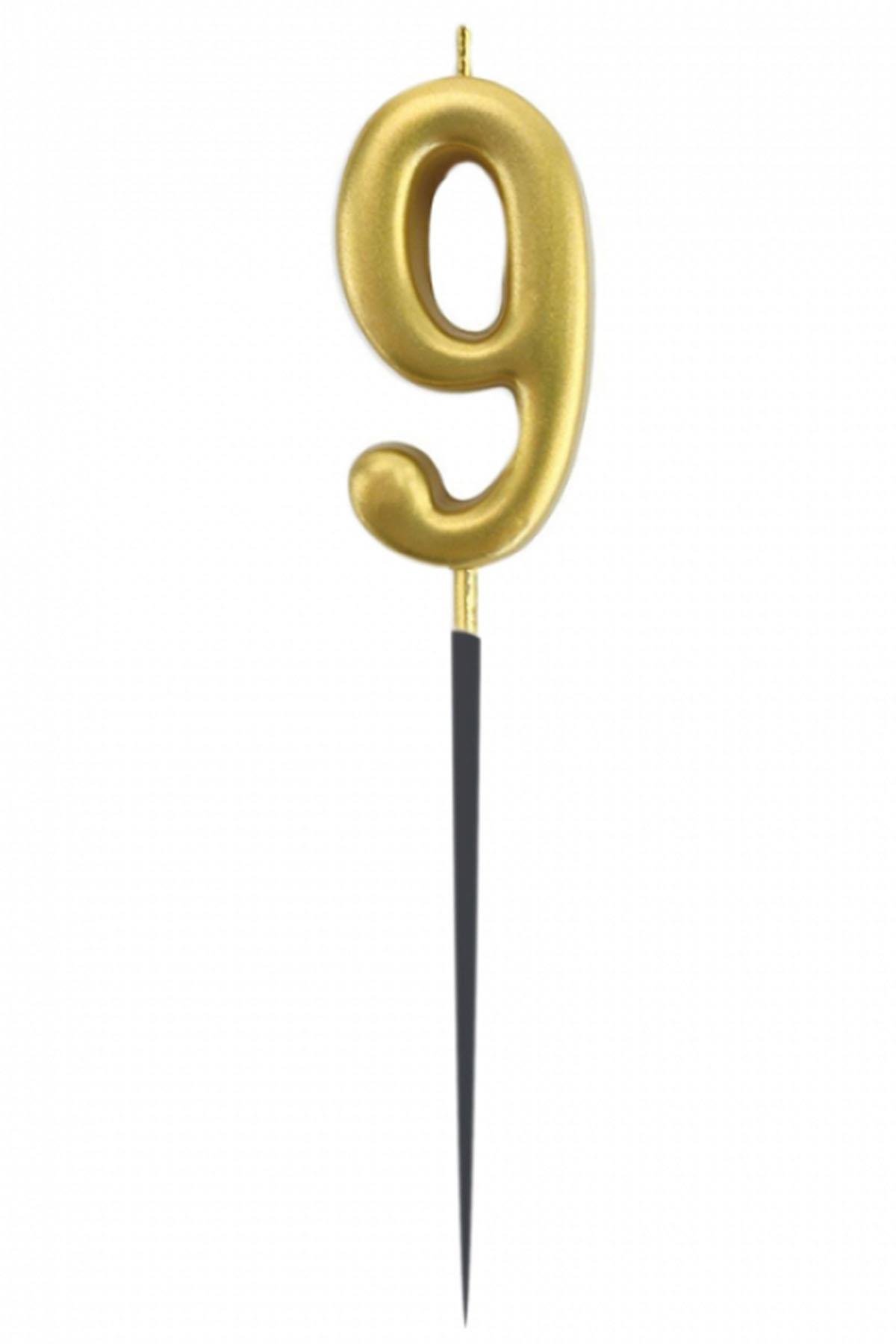 9 Rakam Altın Çubuk Mum 14 cm