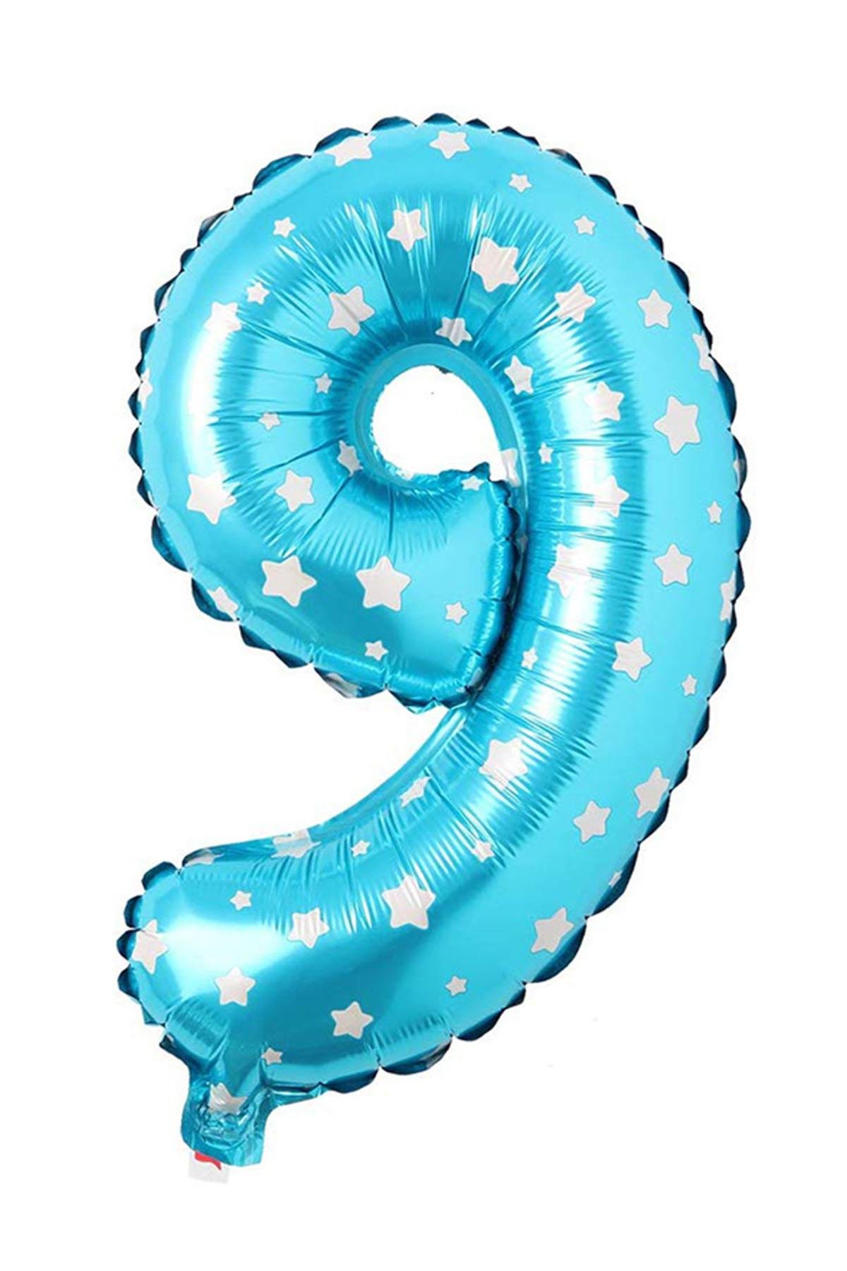 9 Rakam Mavi Yıldız Folyo Balon 70 cm