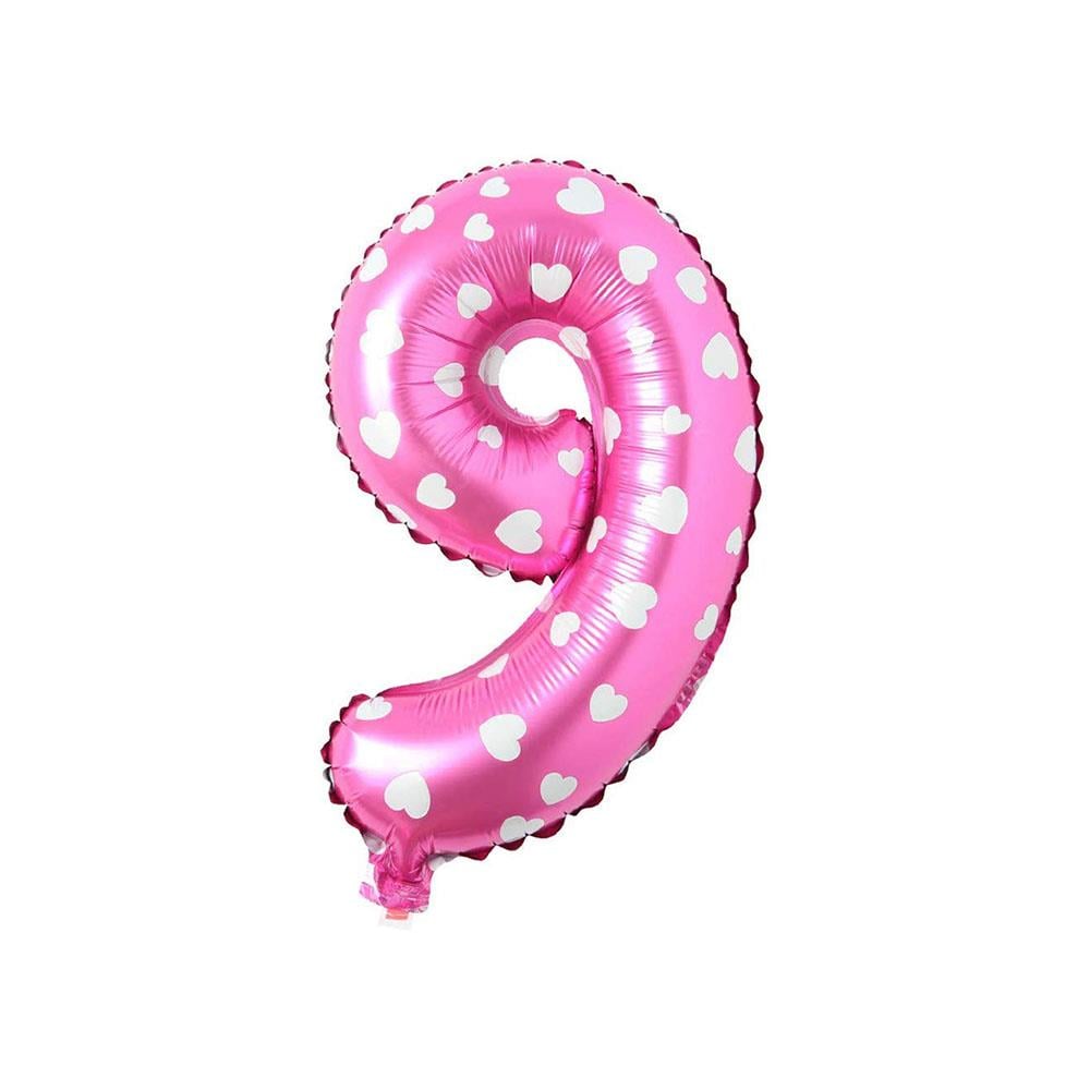 9 Rakam Pembe Kalp Folyo Balon 40 cm