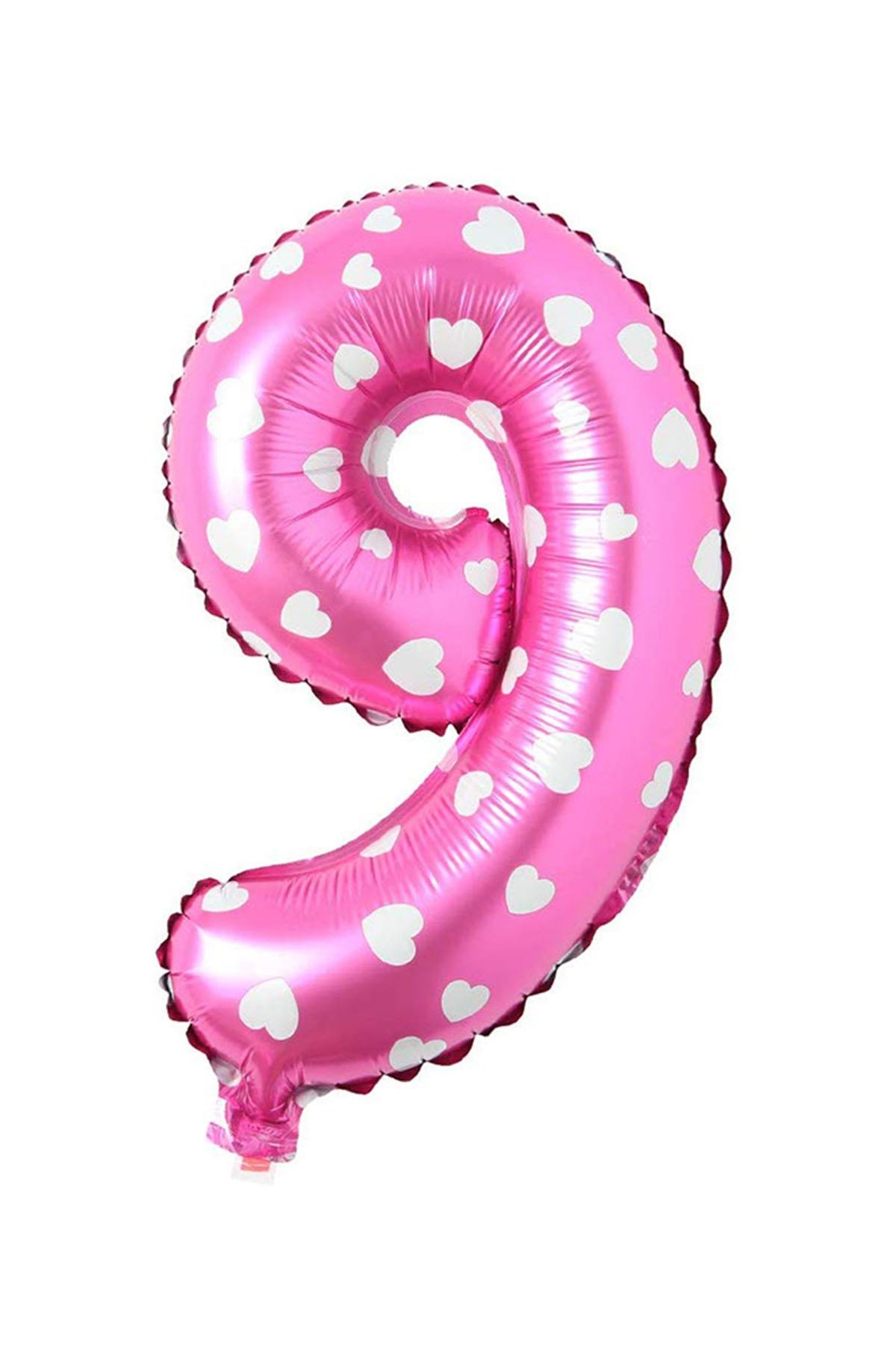 9 Rakam Pembe Kalp Folyo Balon 40 cm