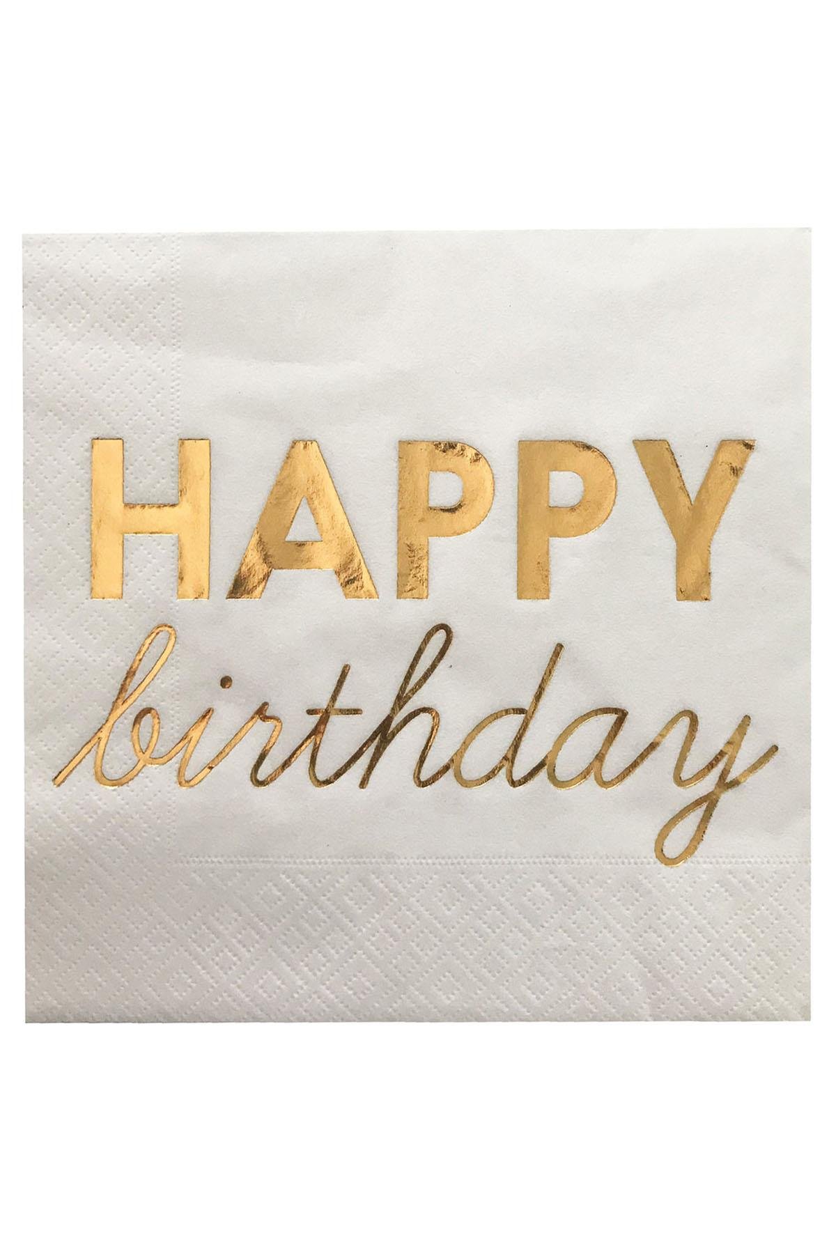 Altın Happy Birthday Baskılı Kağıt Peçete 33x33 cm 16'lı