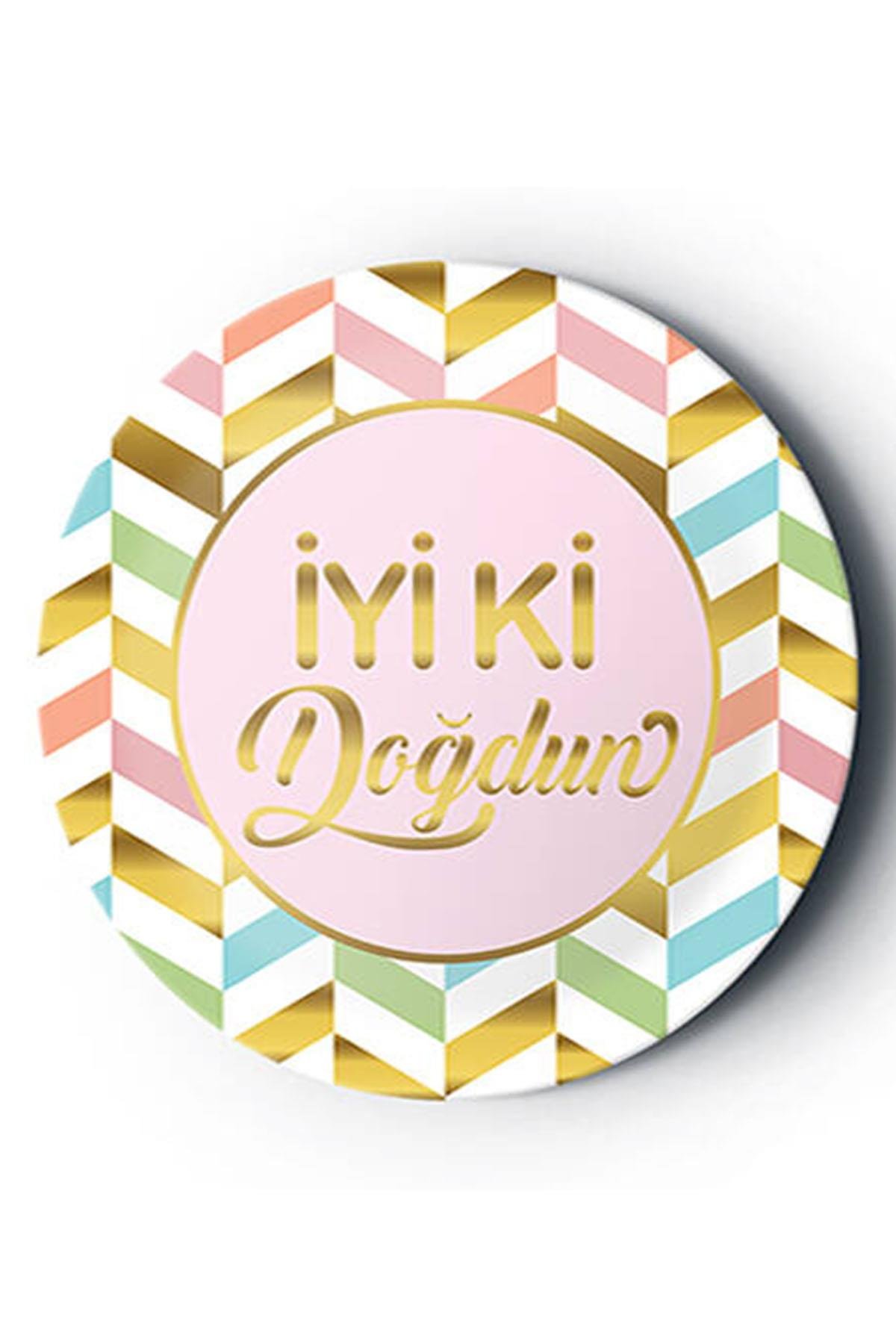 Altın İyi ki Doğdun Baskılı Karnaval Karton Tabak Pembe 23 cm 8'li