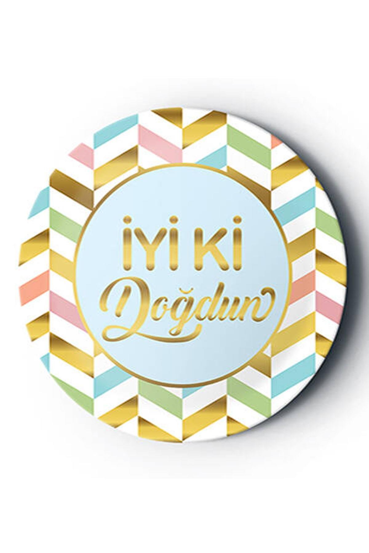 Altın İyi ki Doğdun Baskılı Karnaval Karton Tabak Mavi 23 cm 8'li