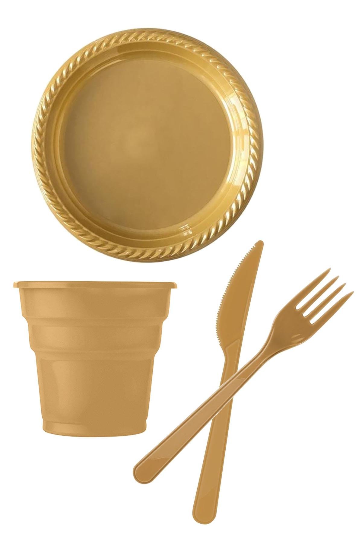 Altın Plastik Sofra Seti 24 Kişilik