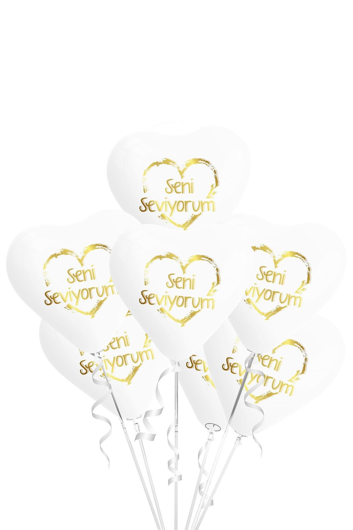 Altın Seni Seviyorum Baskılı Beyaz Kalp Lateks Balon 10'lu