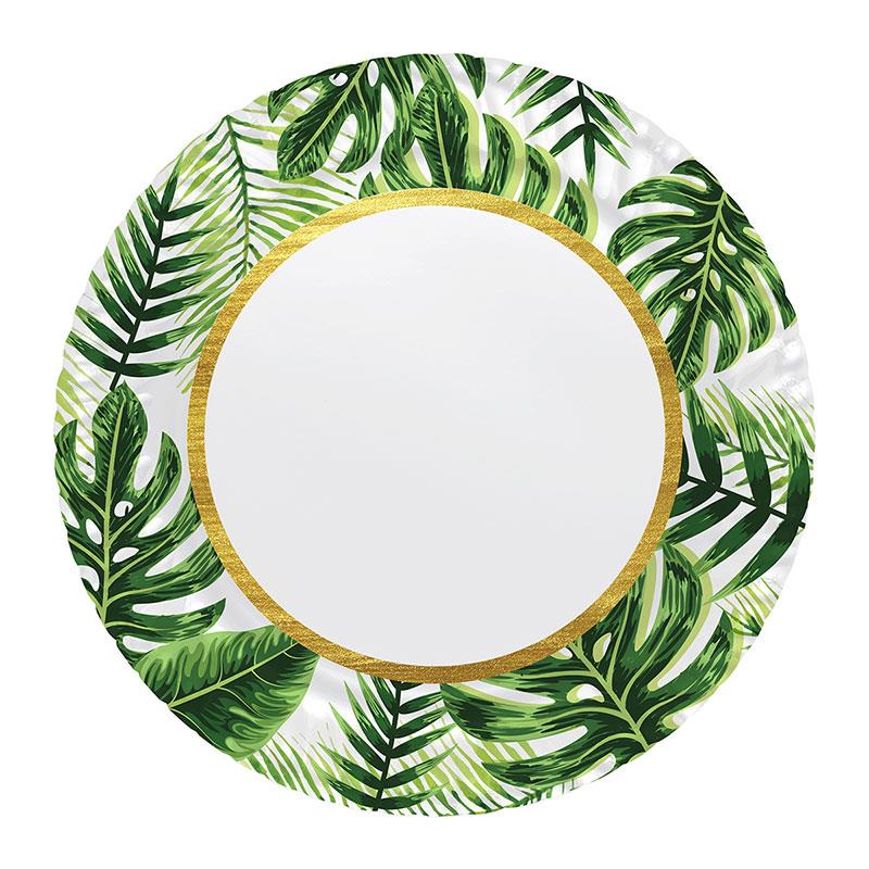 Altın Simli Yapraklar Yeşil Karton Tabak 23 cm 8'li