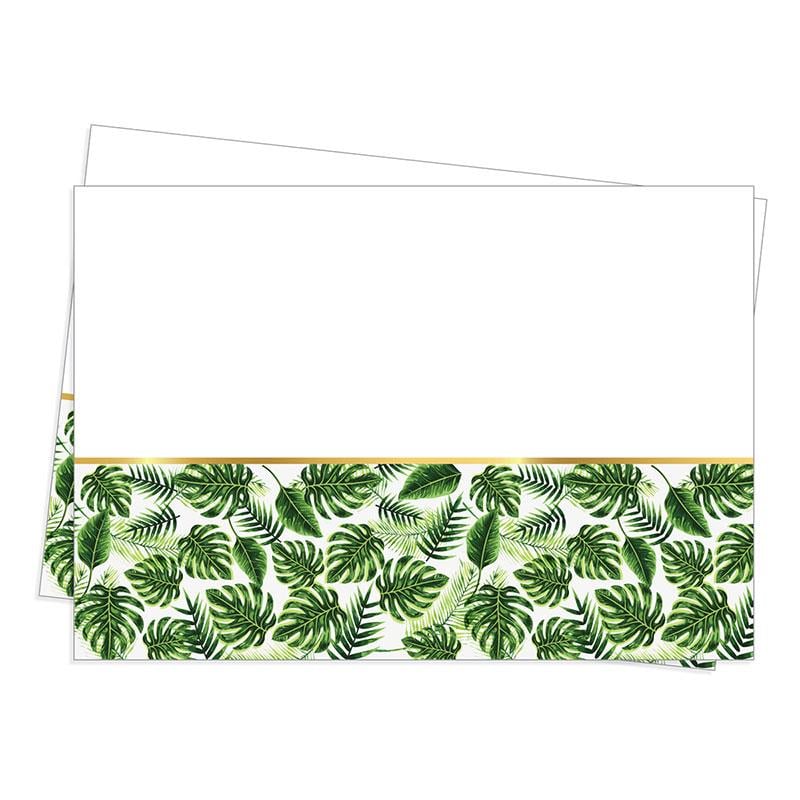 Altın Simli Yapraklar Yeşil Plastik Masa Örtüsü 120x180 cm