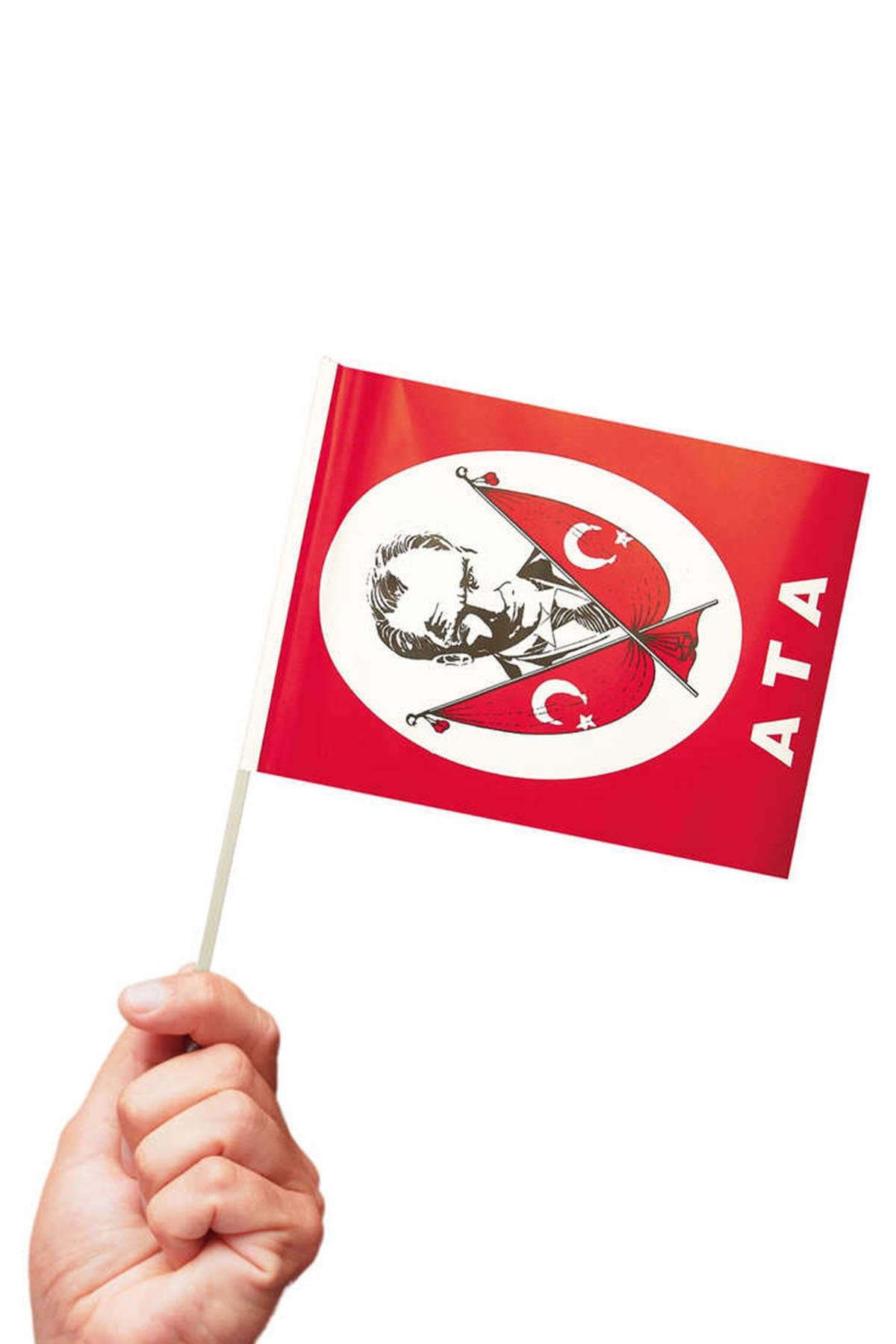 Ata Büyük Boy Çıtalı Bayrak 20x30 cm 10'lu