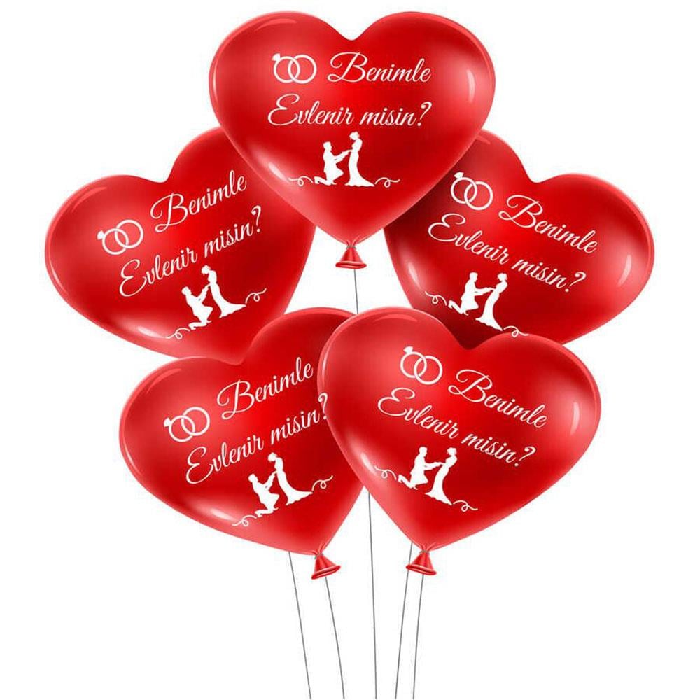 Benimle Evlenirmisin Baskılı Kırmızı Kalp Lateks Balon 10'lu