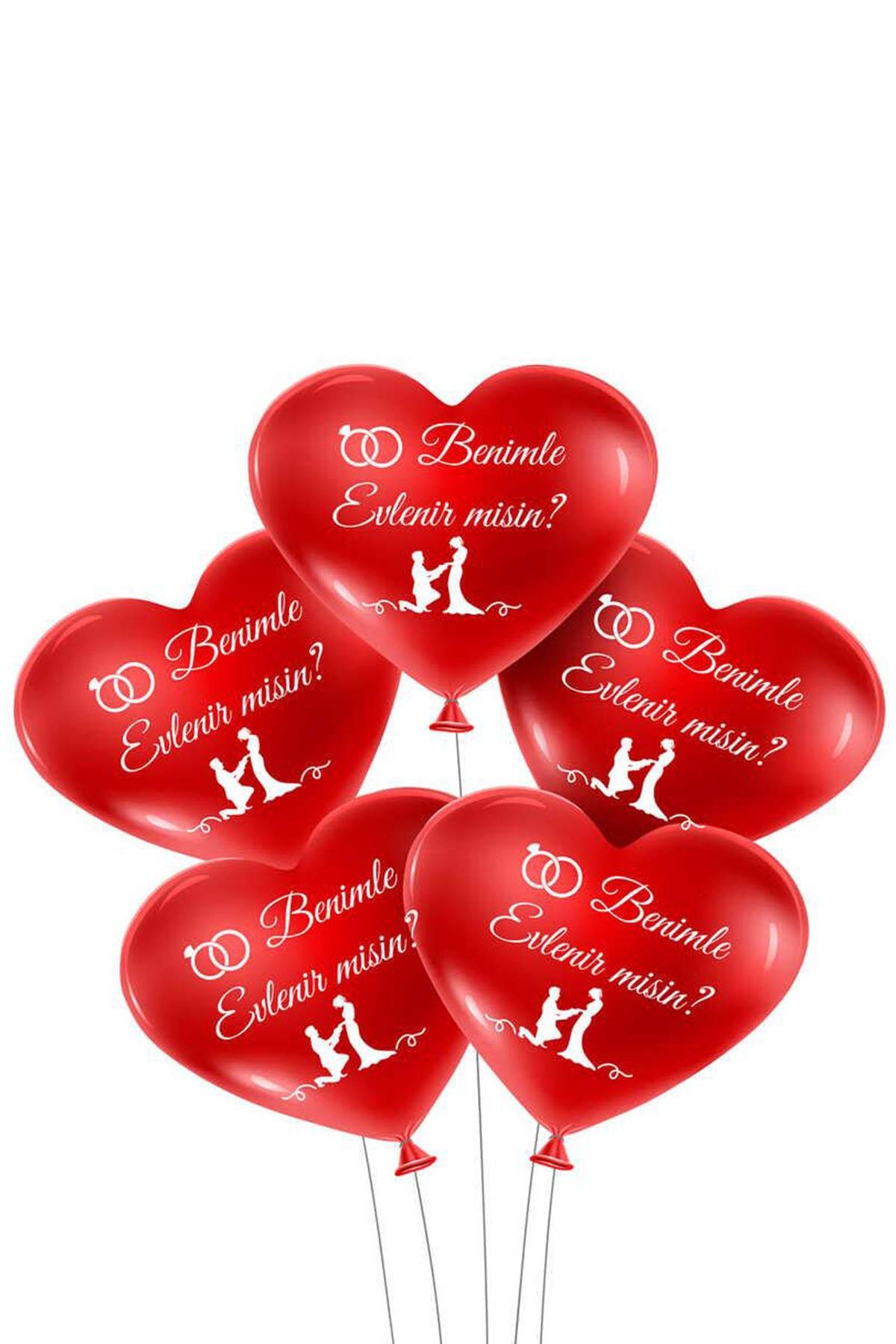 Benimle Evlenirmisin Baskılı Kırmızı Kalp Lateks Balon 10'lu