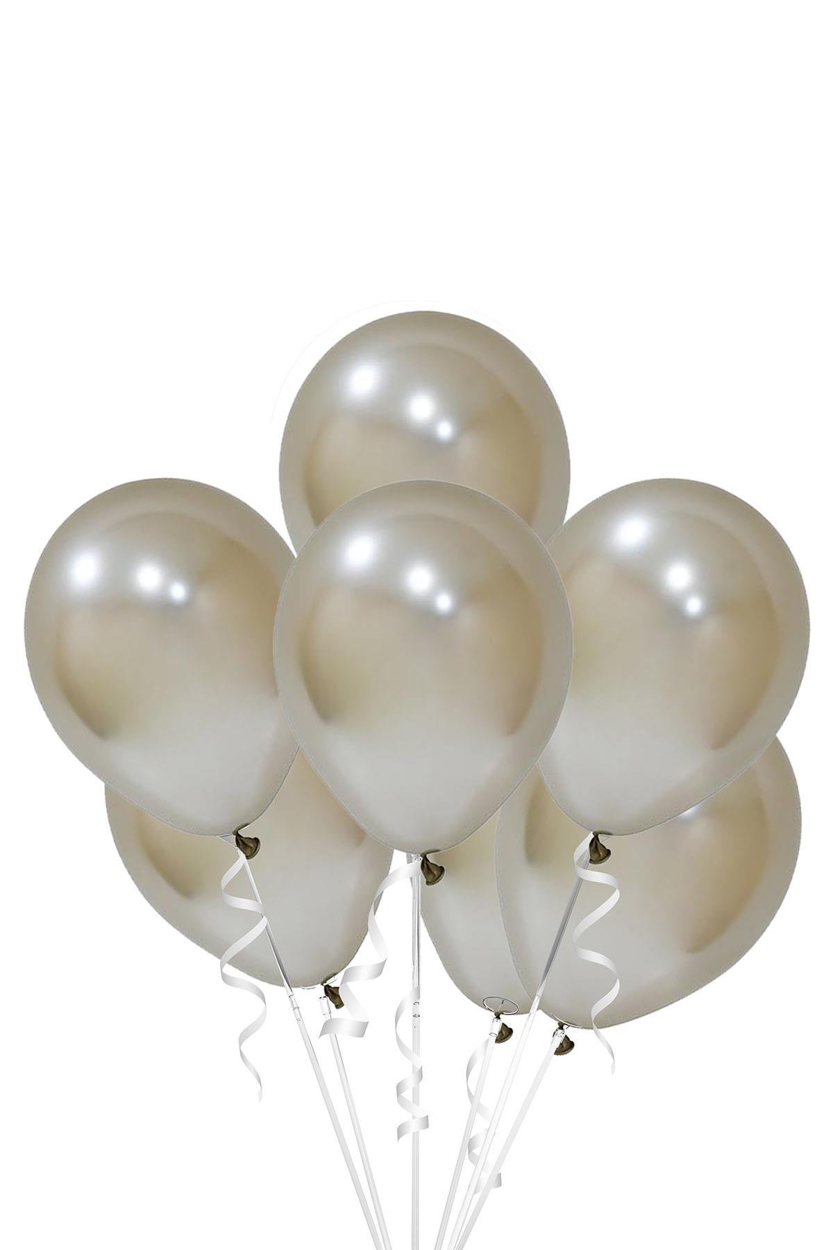 Beyaz Altın Metalik Krom Lateks Balon 10'lu