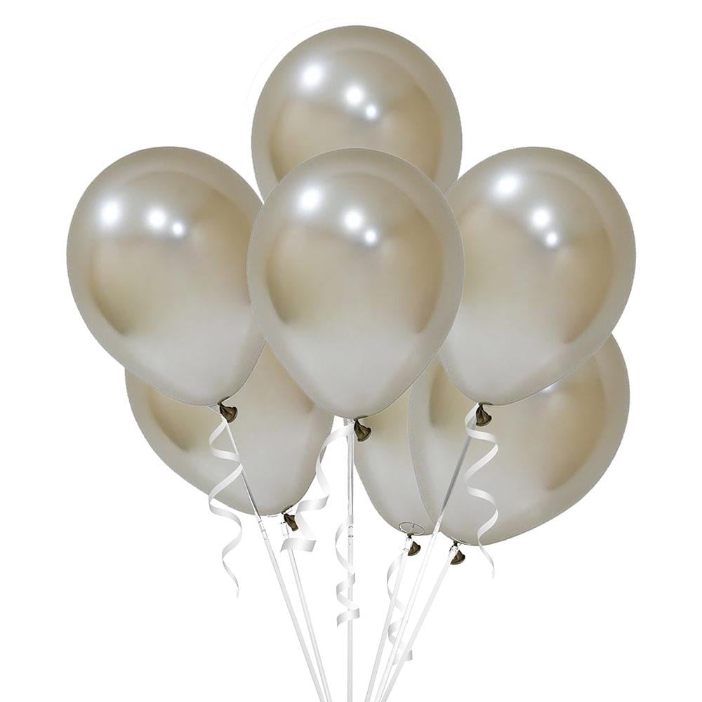 Beyaz Altın Metalik Krom Lateks Balon 10'lu