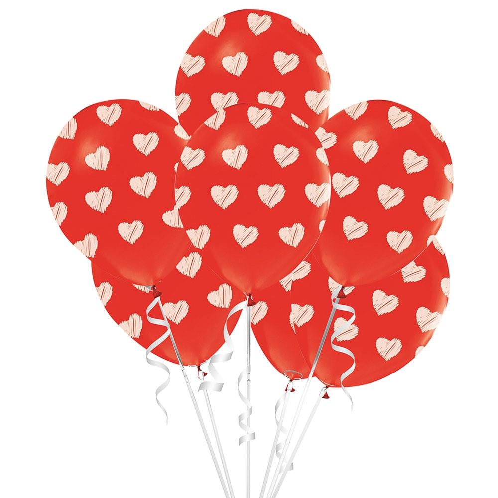 Beyaz Kalp Baskılı Kırmızı Lateks Balon 10'lu