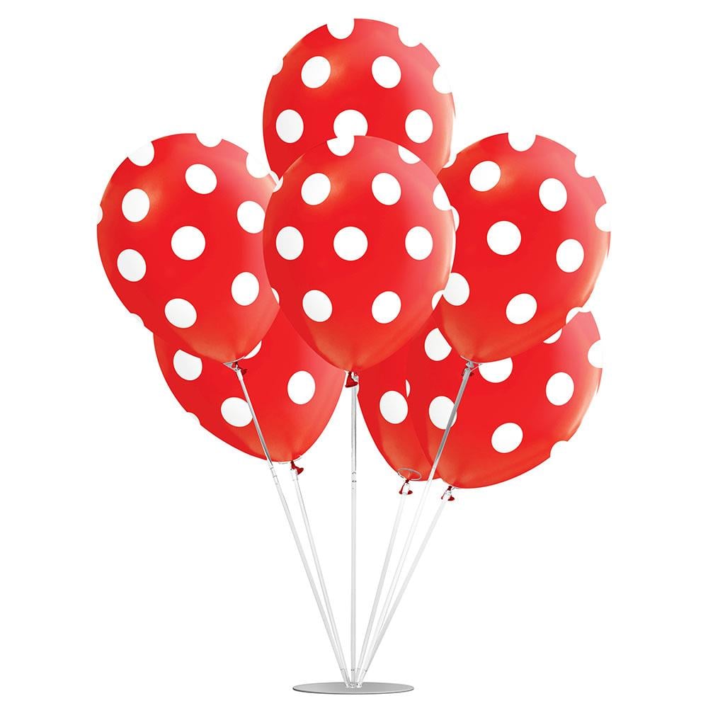 Beyaz Puantiyeli Kırmızı Balon Stand Set 7'li