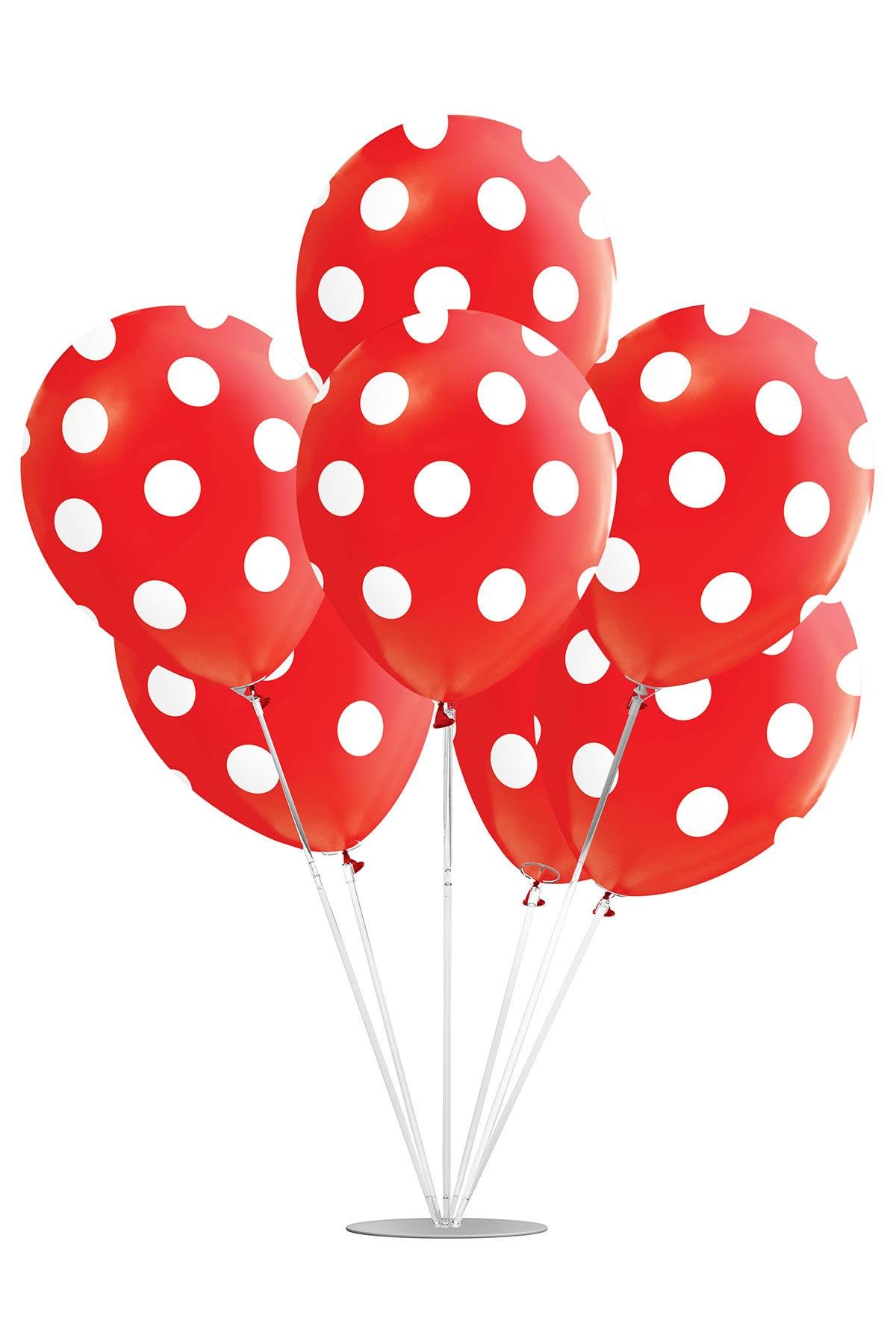 Beyaz Puantiyeli Kırmızı Balon Stand Set 7'li