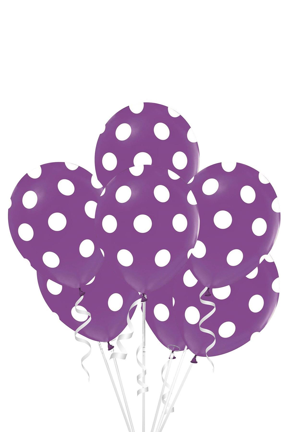 Beyaz Puantiyeli Lila Lateks Balon 10'lu