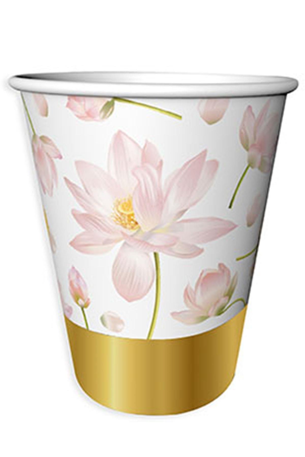 Çiçek Desenli Altın Karton Bardak 6'lı