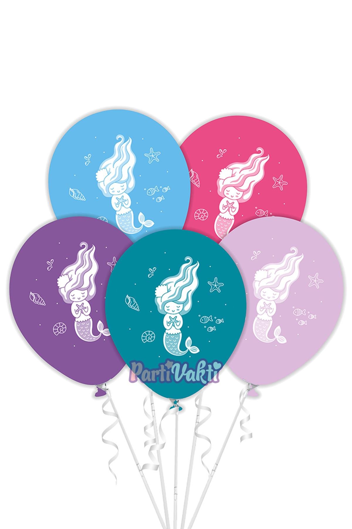 Deniz Kızı Baskılı Rengarenk Lateks Balon 10'lu