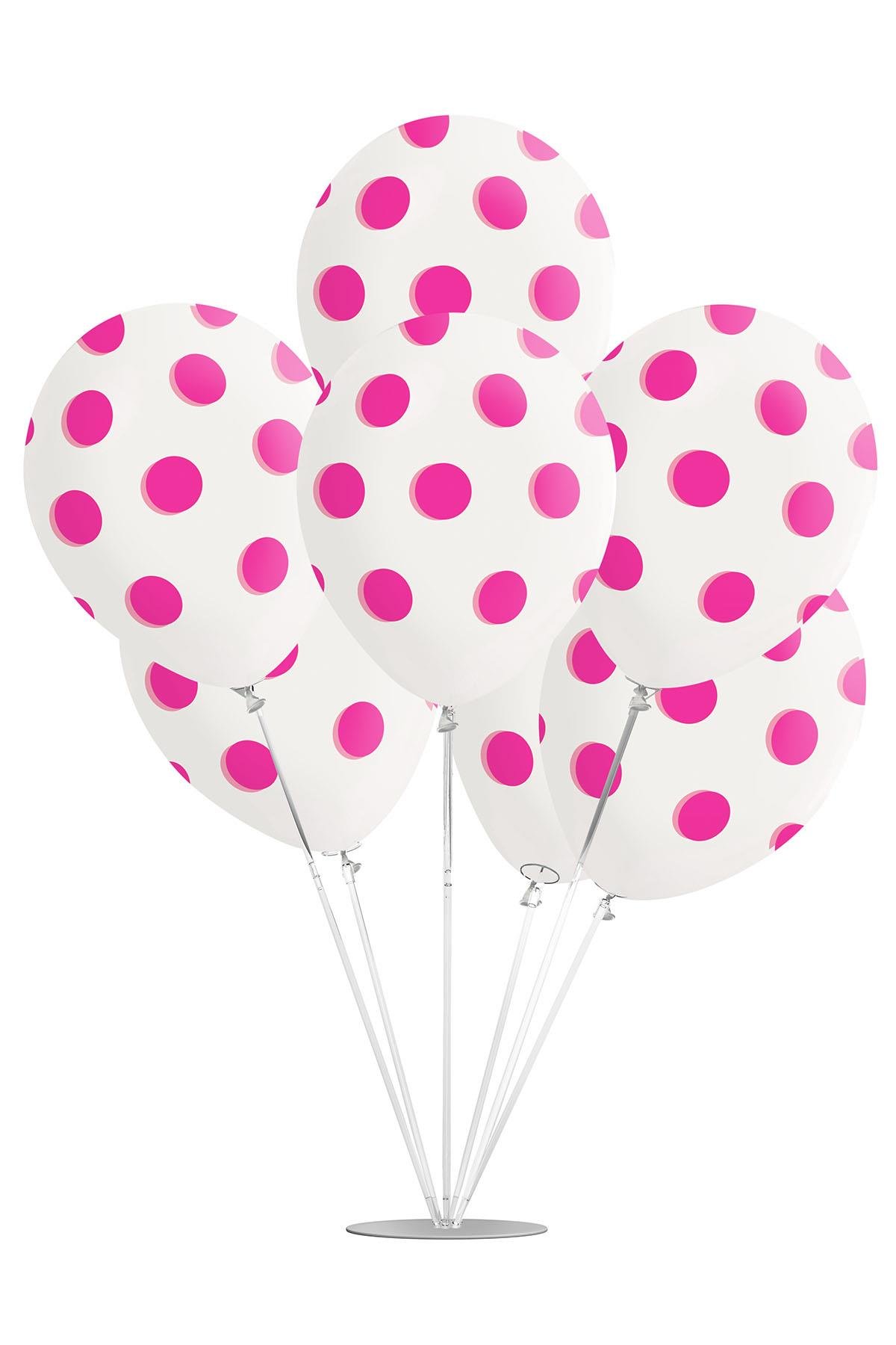 Fuşya Puantiyeli Şeffaf Balon Stand Set 7'li