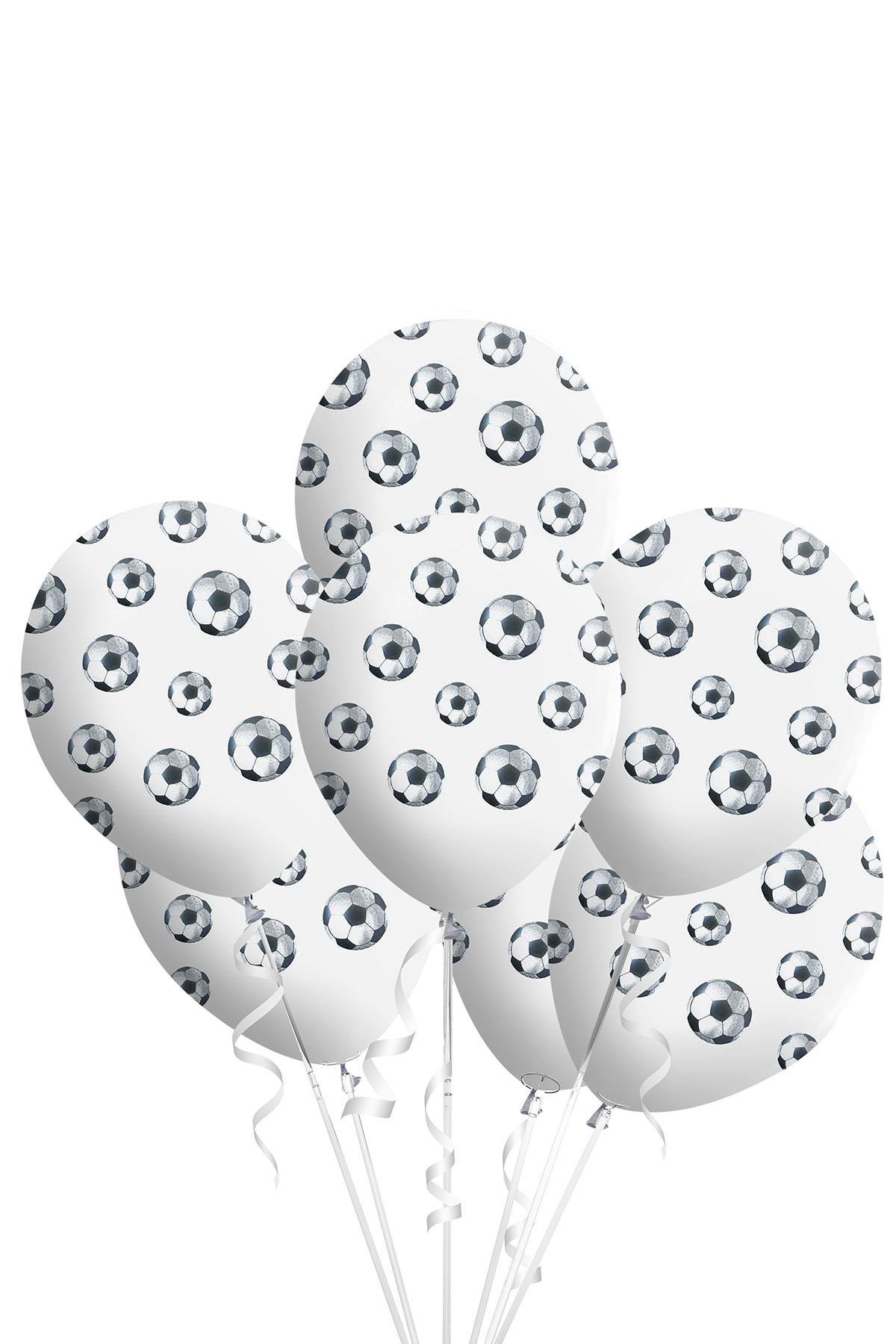 Futbol Topu Baskılı Beyaz Lateks Balon 10'lu