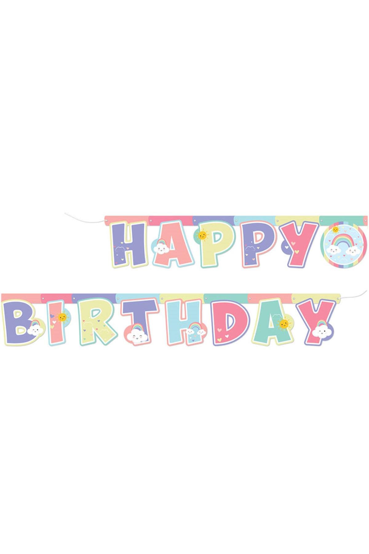 Gökkuşağı ve Bulut Temalı Happy Birthday Harf Afiş