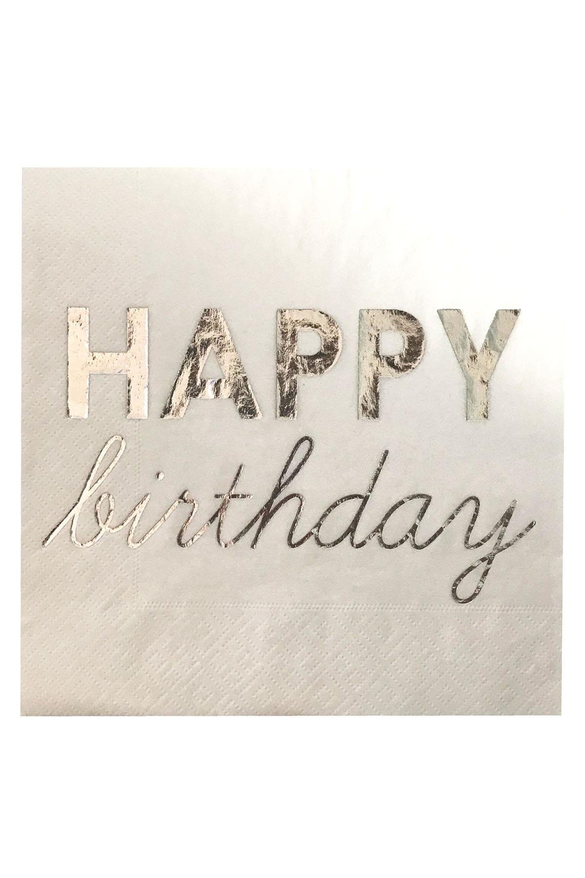 Gümüş Happy Birthday Baskılı Kağıt Peçete 33x33 cm 16'lı