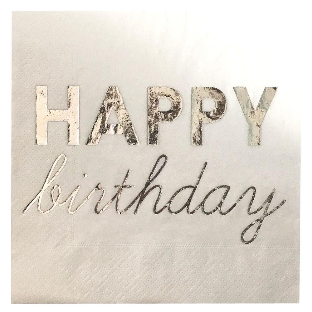 Gümüş Happy Birthday Baskılı Kağıt Peçete 33x33 cm 16'lı