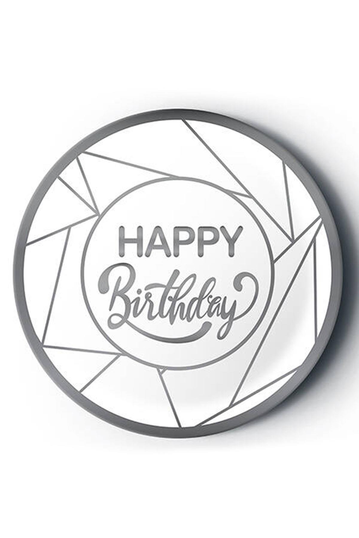 Gümüş Happy Birthday Yaldız Baskılı Karton Tabak Beyaz 23 cm 8'li