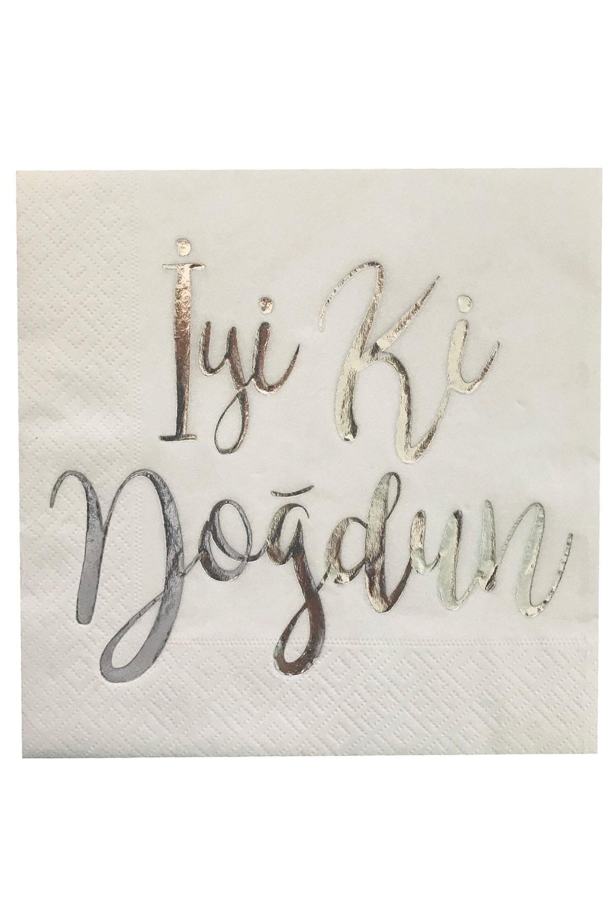 Gümüş İyi ki Doğdun Baskılı Kağıt Peçete 33x33 cm 16'lı