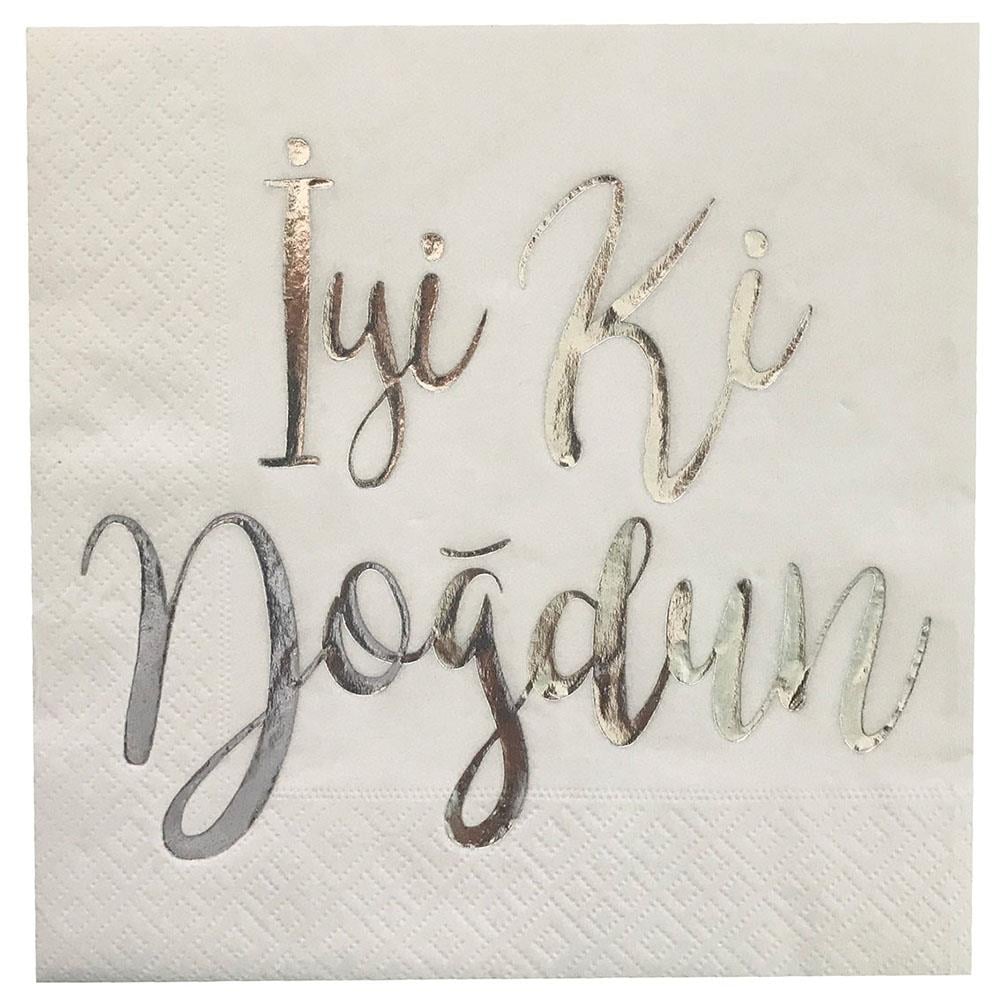 Gümüş İyi ki Doğdun Baskılı Kağıt Peçete 33x33 cm 16'lı