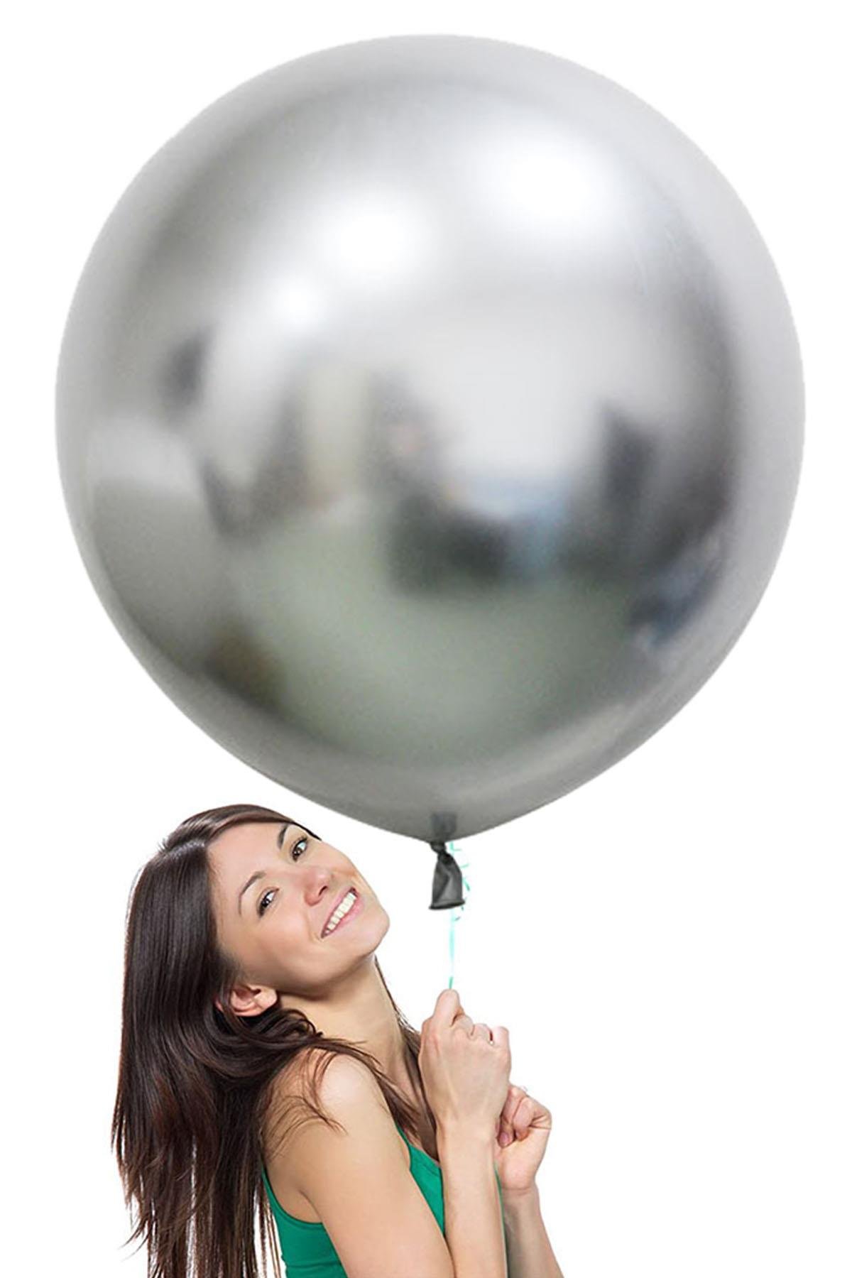 Gümüş Jumbo Krom Lateks  Balon 60 cm
